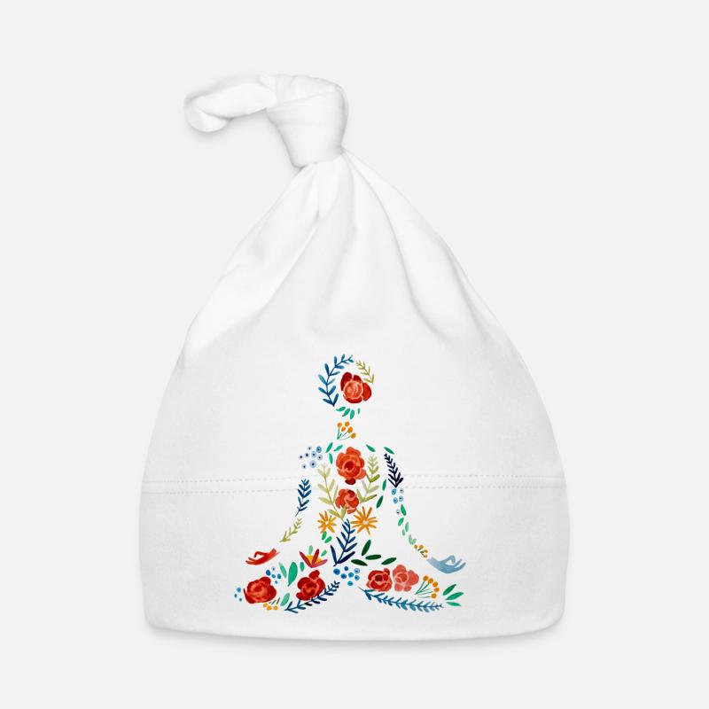 Yoga méditation j'aime moi-même je aquarelle fleurs - Bonnet bio Bébé - blanc