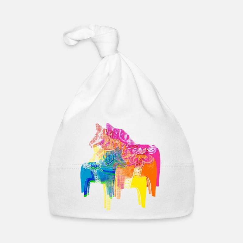 Pop Art Dala Pferde -Weihnachts Pulli Skandi Style Baby Bio-Mütze