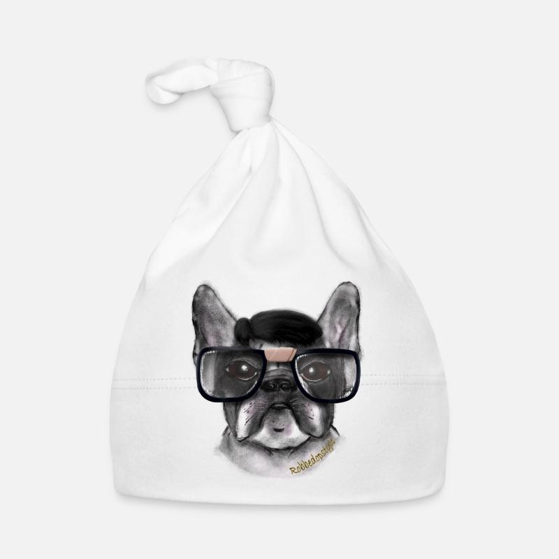 Le Français Bulldog Nerd - Bonnet bio Bébé - blanc