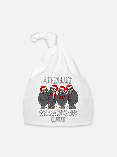 Offizielles Weihnachtsfeier 2025 Outfit Faultiere - Baby Bio-Mütze - Weiß - Vorne