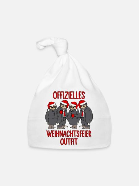 Offizielles Weihnachtsfeier 2025 Outfit Faultier - Baby Bio-Mütze - Weiß - Vorne