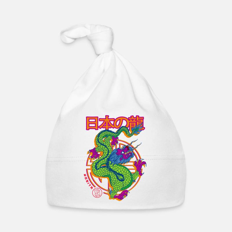 Dragon chinois - Bonnet bio Bébé - blanc