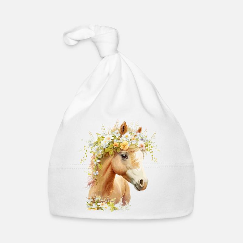 Cheval mignon avec des fleurs Bonnet bio Bébé