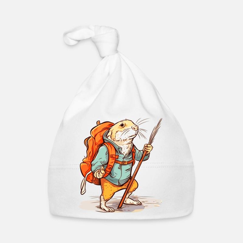 Mole rat as a hiker with stick and backpack Organic Baby Cap