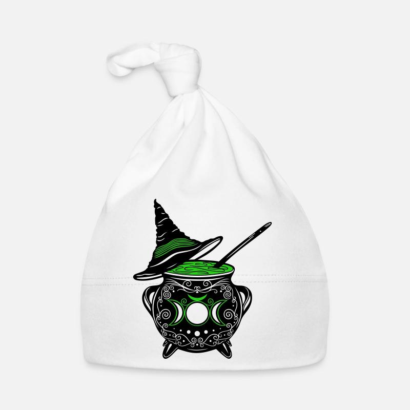 Chaudron de sorcière Chapeau de sorcière Sorcières Walpurgis Nuit - Bonnet bio Bébé - blanc
