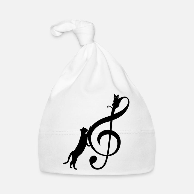 T Shirt Chat Note Musique chat drôle - Bonnet bio Bébé - blanc