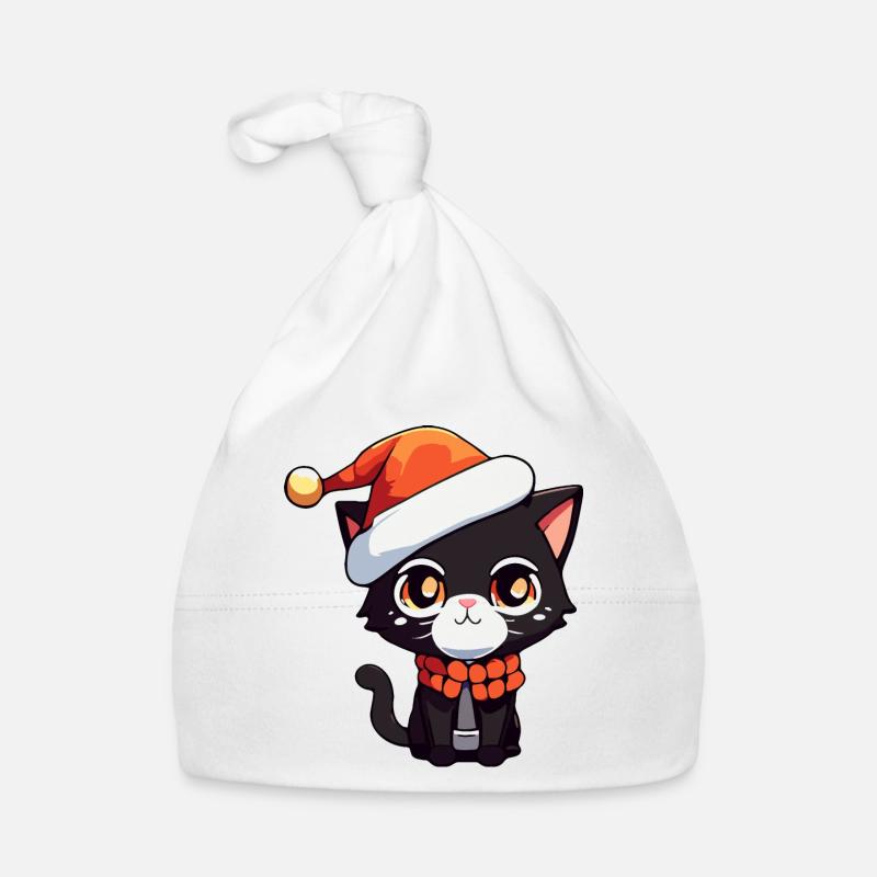 Kawaii Cat with Santa Hat Cute Kitten Organic Baby Cap