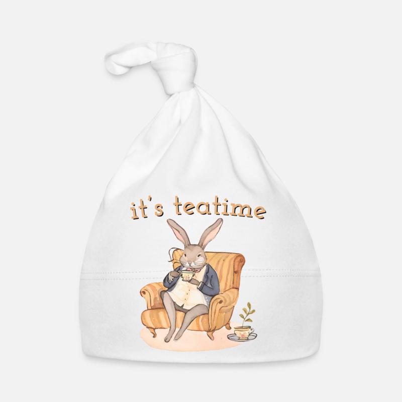 Lapin Hélène : Pause thé dans l’élégance - Bonnet bio Bébé - blanc
