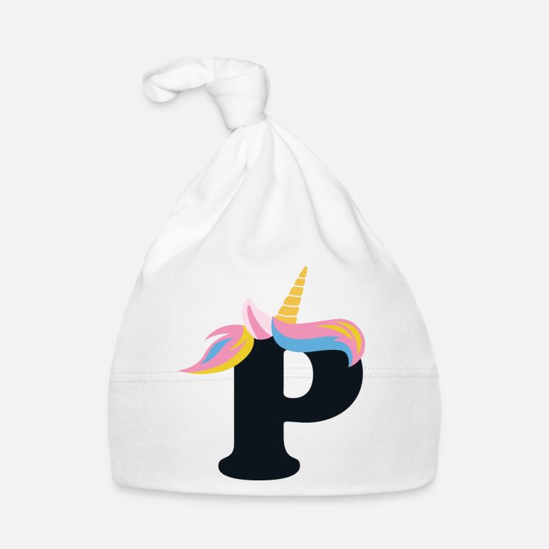 Einhorn-Buchstabe Regenbogenstyle "P" | be unique Baby Bio-Mütze
