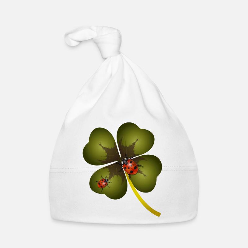 A four-leaf clover with two ladybugs Organic Baby Cap