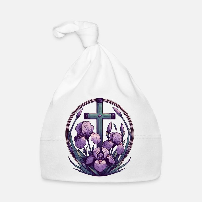 Croix chrétienne violet Iris Bonnet bio Bébé