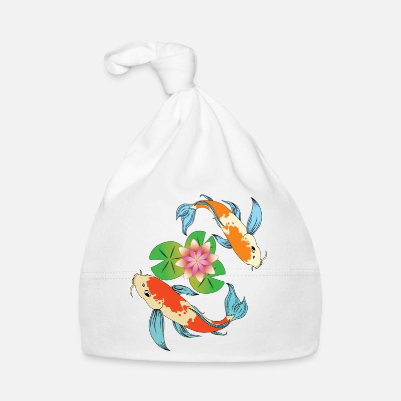 Koi et fleur de lotus - Bonnet bio Bébé - blanc