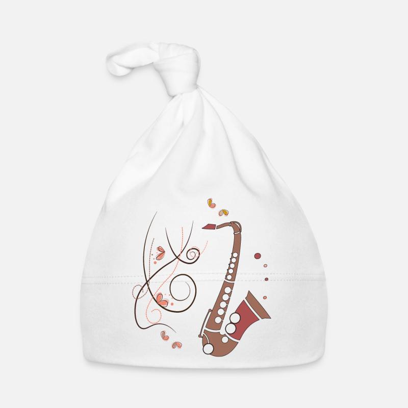 Saxophone Instrument de musique - Bonnet bio Bébé - blanc