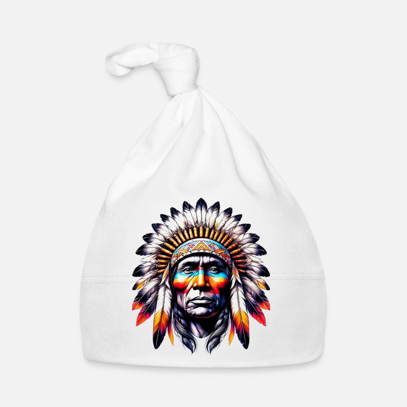Amérindien Américain - Bonnet bio Bébé - blanc