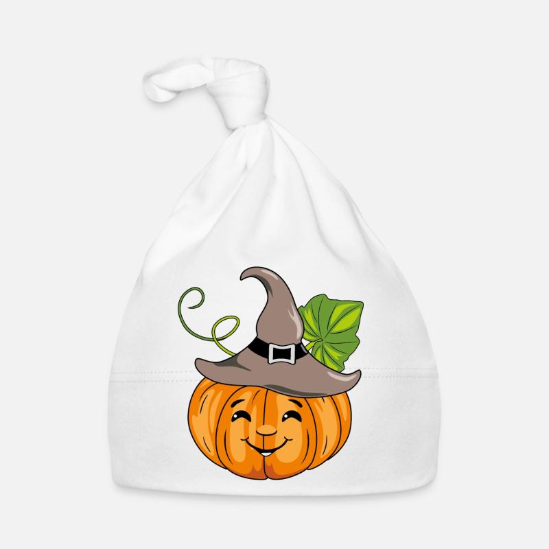 Cartoonish smiling pumpkin with hat Organic Baby Cap