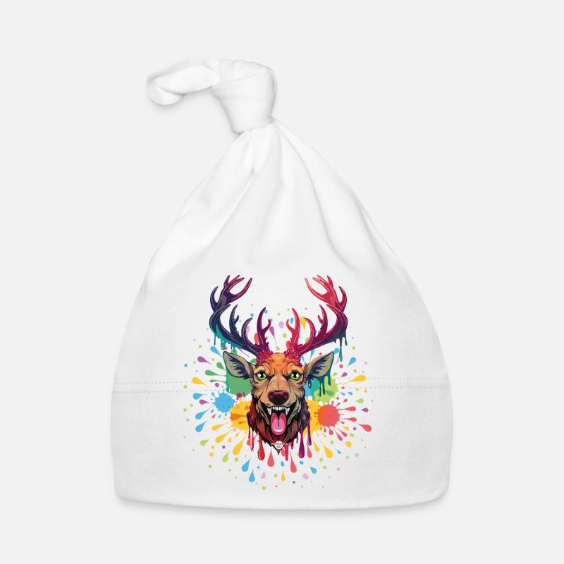 07 Party Deer Colorful Deer Head Paint Splash Organic Baby Cap