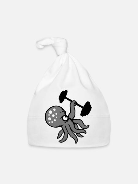 Octopus Bodybuilder Muscle Building Gym Gym - Organic Baby Cap - white - Front