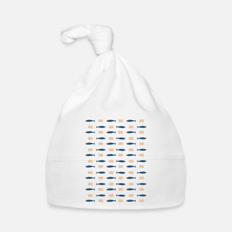 Minimalist Sardines and Waves Pattern for Summer Organic Baby Cap