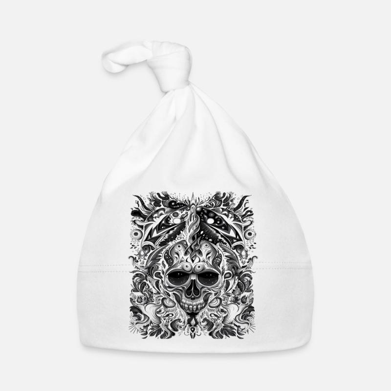 Dunkler Stammesschädel mit mystischen Elementen Baby Bio-Mütze