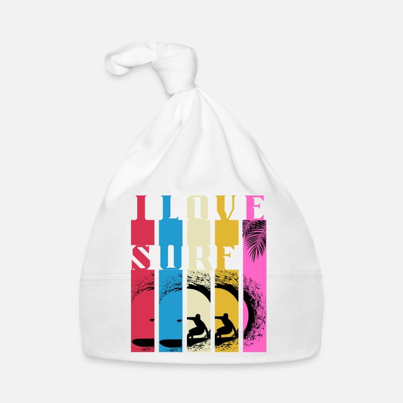 Vagues de Surf Multicolores - Bonnet bio Bébé - blanc