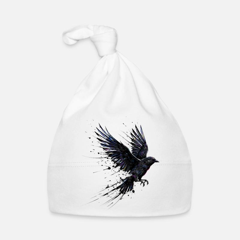 Krähe Rabe Farbspritzer – Modern Aquarell Baby Bio-Mütze