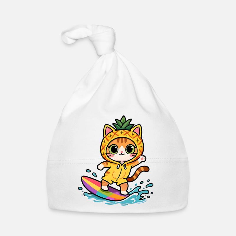 Chat surfeur en costume ananas Bonnet bio Bébé