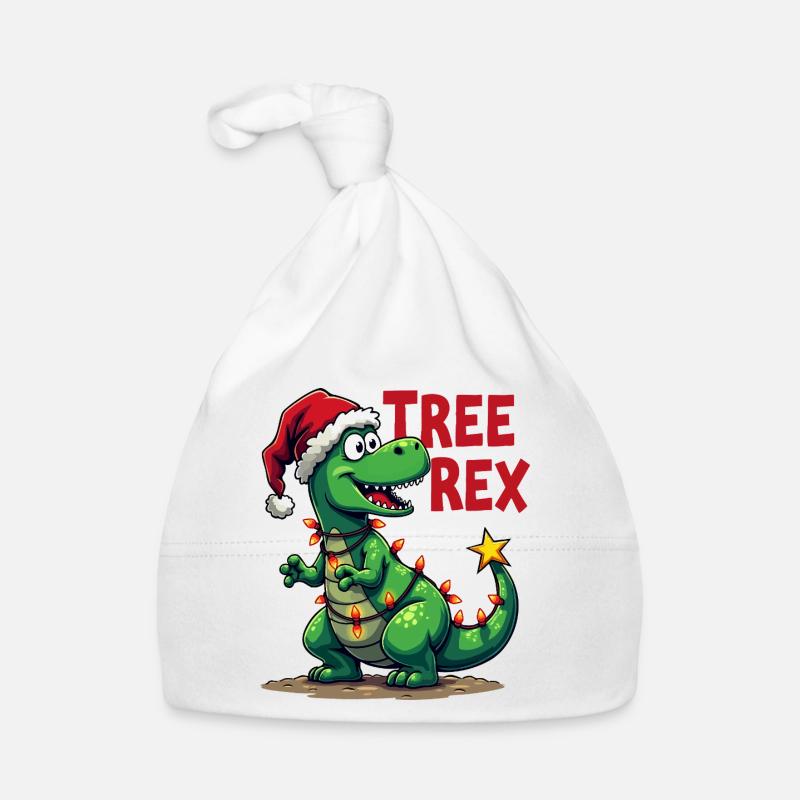 Dino de Noël – Drôle de T-Rex avec sapin de Noël - Bonnet bio Bébé - blanc