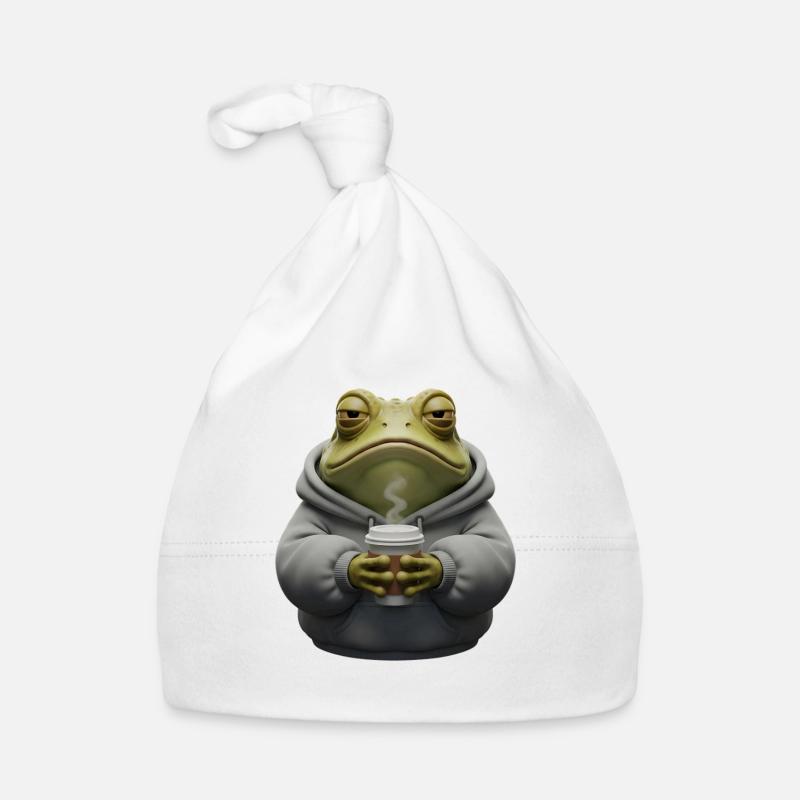 Grenouille fatiguée avec sweat à capuche au café dessin animé Bonnet bio Bébé
