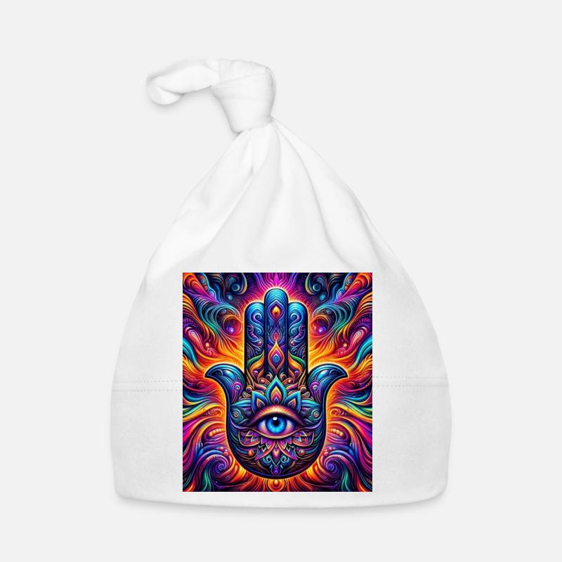 Mandala psychédélique Hamsa Œil Main-Œil Bonnet bio Bébé