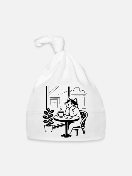 Nachdenkliche Katze Café - Baby Bio-Mütze - Weiß - Vorne