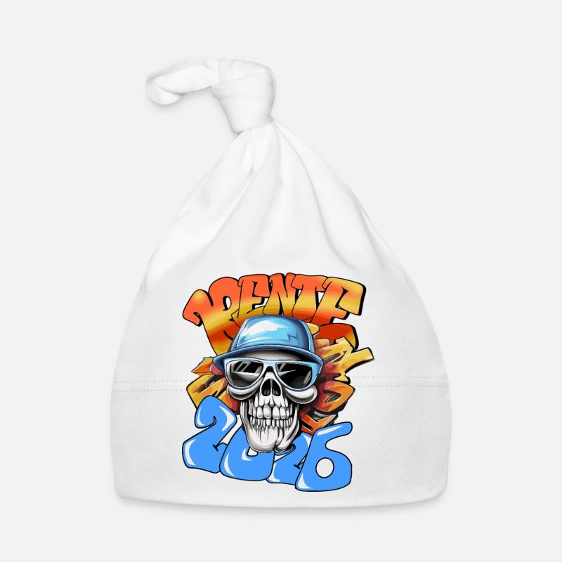 Schädel Rentner 2026 Neon Graffiti Pop-Art  Baby Bio-Mütze