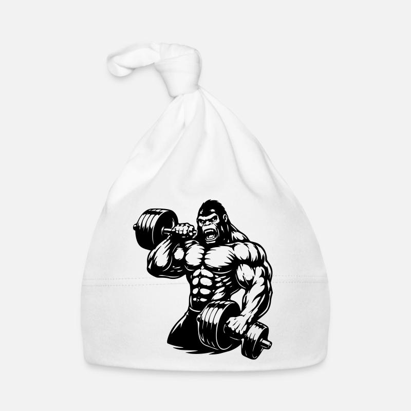 Muscular gorilla doing bodybuilding Organic Baby Cap