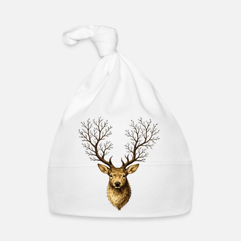 Hirschkopf mit Baumgeweih – Mystischer Waldgeist Bonnet bio Bébé