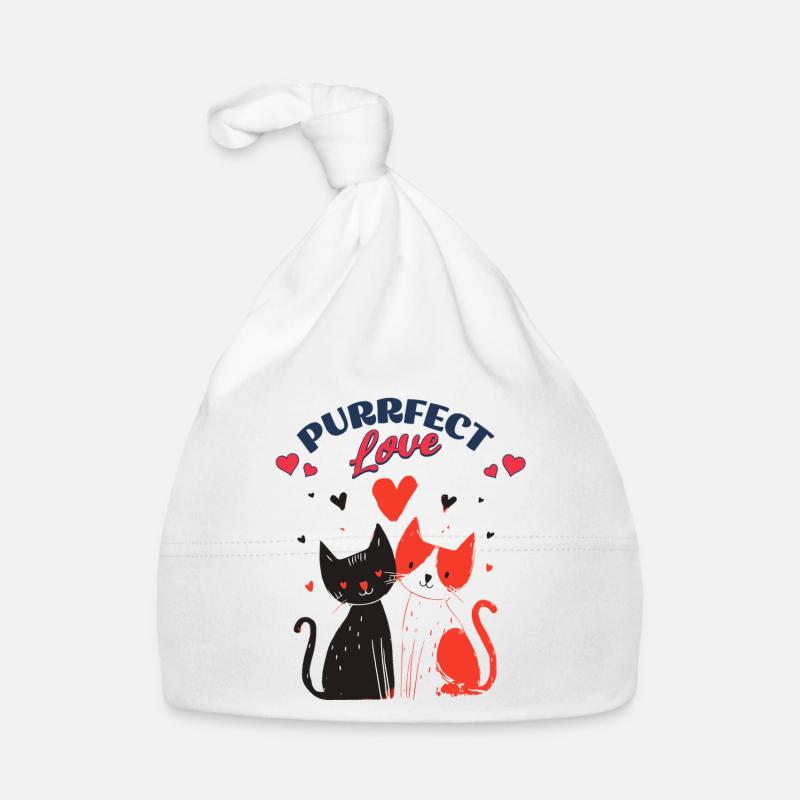 Duo amoureux de chat avec des cœurs - Bonnet bio Bébé - blanc