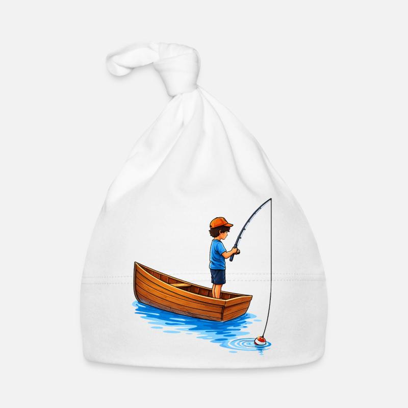 Junge beim Angeln im Boot Illustration  Baby Bio-Mütze