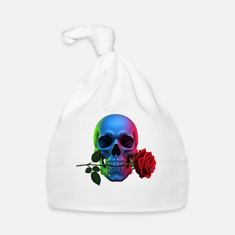 Neon Totenkopf mit Rose Gothic Design Baby Bio-Mütze