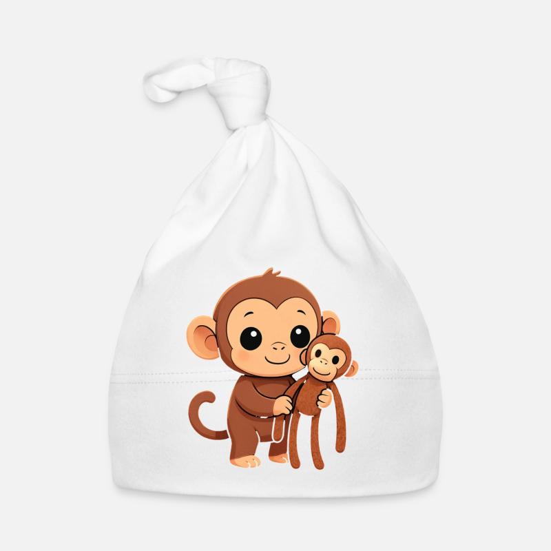 Punch Monkey Cartoon with Cuddly Friend Sticker Organic Baby Cap