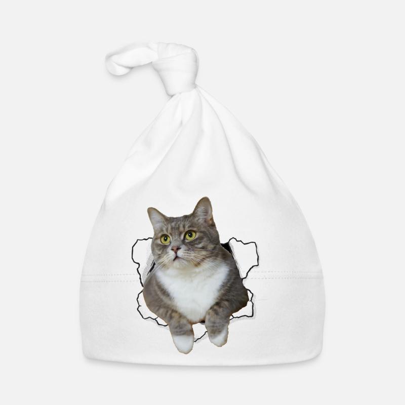 Chat mignon qui sort du trou - Dessin drôle de chat Bonnet bio Bébé