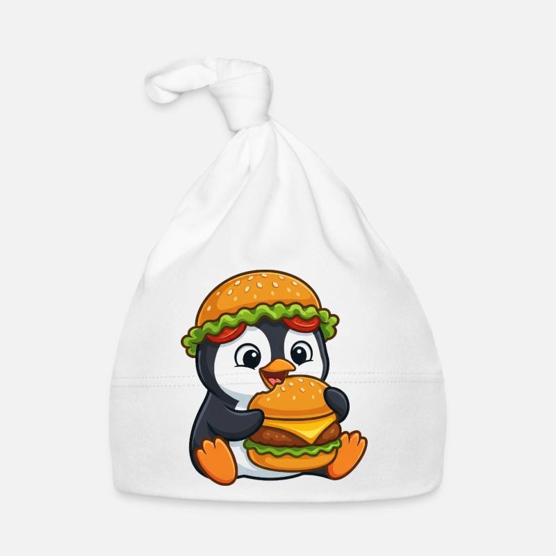 Pingouin mignon avec motif de dessin animé de burger Bonnet bio Bébé