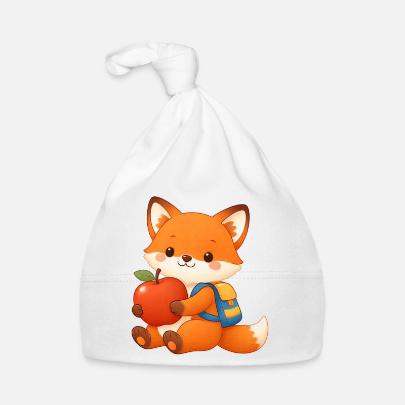 Cuddly fox with apple and backpack - Organic Baby Cap - white