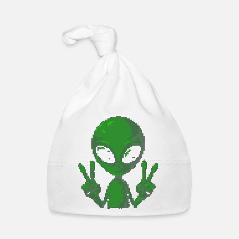 Pixel Green Alien Peace Sign Organic Baby Cap