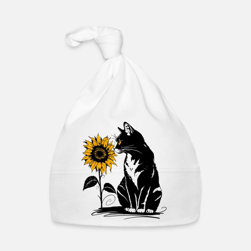 Katze mit Sonnenblume – Süßes Tiermotiv Baby Bio-Mütze