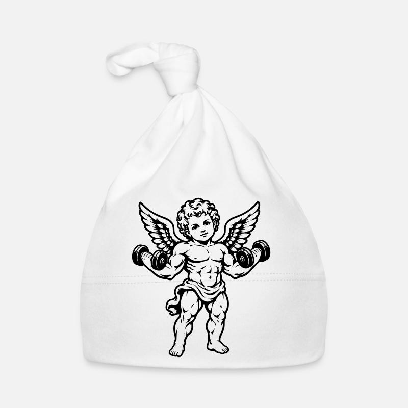 Strong cherub exercising with dumbbells Organic Baby Cap