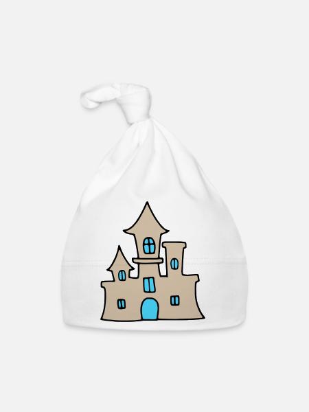Château de sable - été sur la plage - Bonnet bio Bébé - blanc - Devant