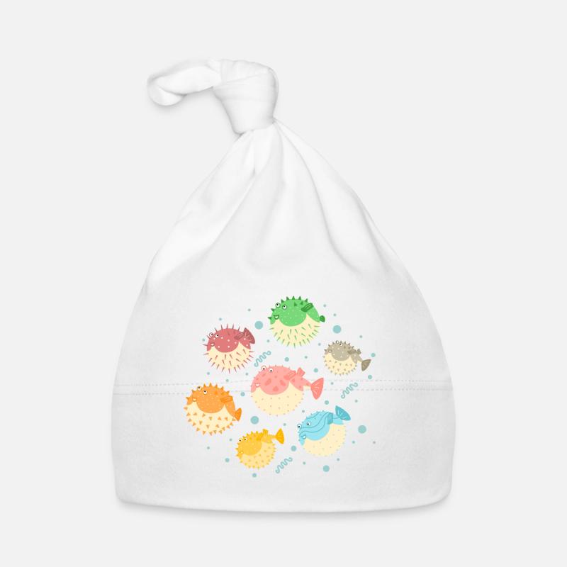 Poisson-globe coloré - Bonnet bio Bébé - blanc