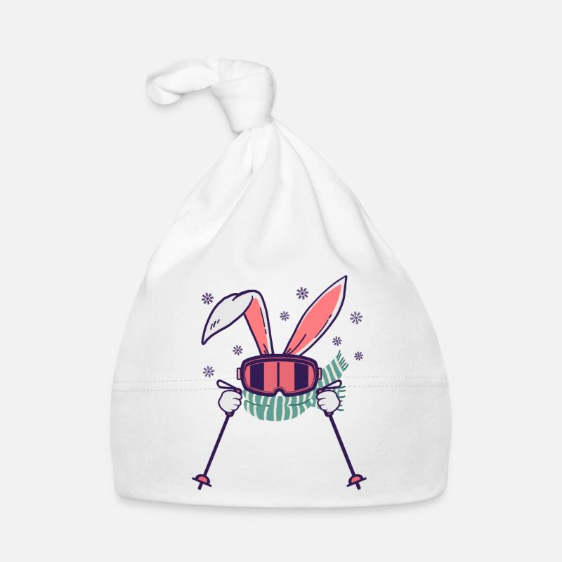 Lapin de ski avec bâtons de ski Lunettes de ski et écharpe Bonnet bio Bébé