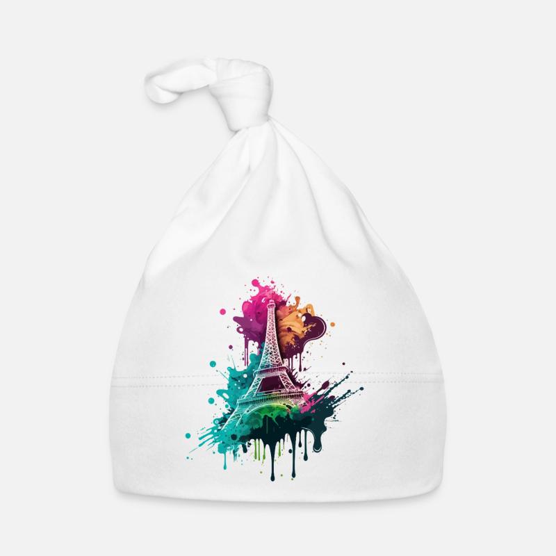 Paris Eiffelturm Skyline Frankreich Splash Bunt Baby Bio-Mütze
