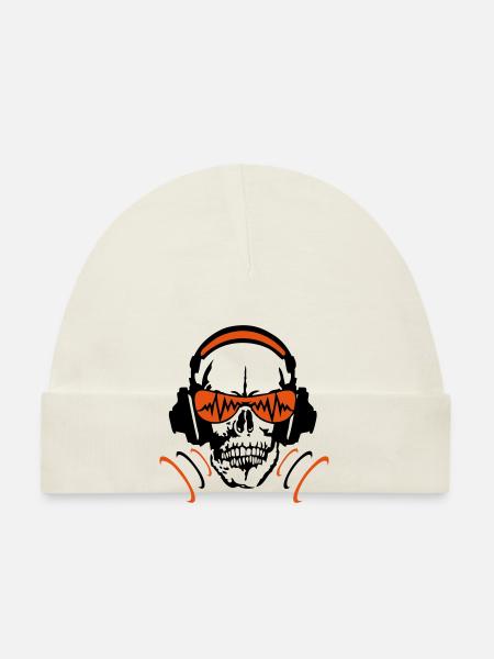 headphone equalizer dj skull head skull 4 - Organic Baby Cap - white - Front