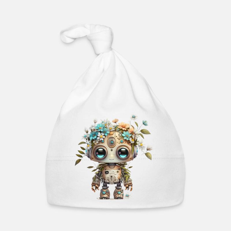 Adorable robot avec des fleurs Bonnet bio Bébé