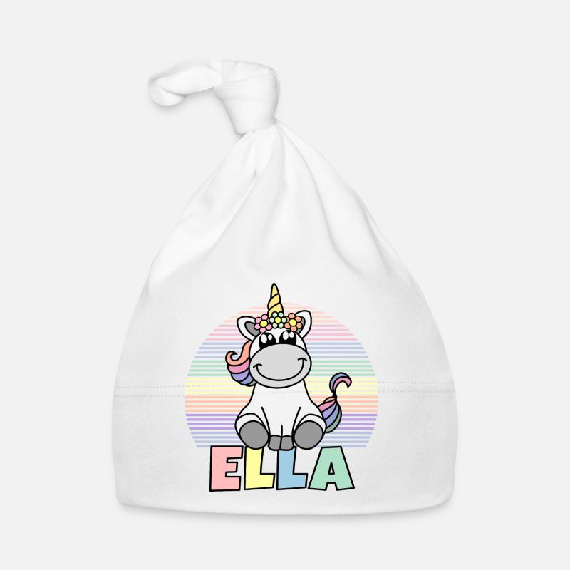 Ella Einhorn Name - Baby Bio-Mütze - Weiß